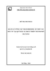 Tóm tắt Luận văn Quản lý công tác thẩm định dự án cho vay đầu tư tại quỹ đầu tư phát triển thành phố Đà Nẵng - Đỗ Thanh Thảo