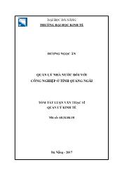 Tóm tắt Luận văn Quản lý Nhà nước đối với công nghiệp ở tỉnh Quảng Ngãi - Dương Ngọc Ân