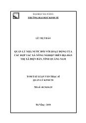 Tóm tắt Luận văn Quản lý nhà nước đối với hoạt động của các hợp tác xã nông nghiệp trên địa bàn thị xã Điện Bàn, tỉnh Quảng Nam - Lê Thị Thảo