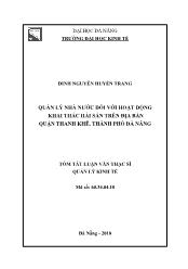 Tóm tắt Luận văn Quản lý nhà nước đối với hoạt động khai thác hải sản trên địa bàn quận Thanh Khê, thành phố Đà Nẵng - Đinh Nguyễn Huyền Trang