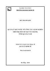 Tóm tắt Luận văn Quản lý Nhà nước về công tác giảm nghèo trên địa bàn huyện núi Thành, tỉnh Quảng Nam - Hồ Thanh Sơn