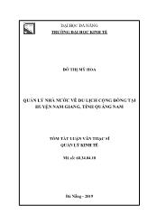 Tóm tắt Luận văn Quản lý Nhà nước về du lịch cộng đồng tại huyện Mam Giang, tỉnh Quảng Nam - Đỗ Thị Mỹ Hòa