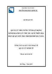 Tóm tắt Luận văn Quản lý nhà nước về hoạt động kinh doanh lưu trú du lịch trên địa bàn quận Sơn Trà thành phố Đà Nẵng - Lê Tuấn Vũ