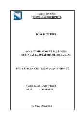 Tóm tắt Luận văn Quản lý nhà nước về hoạt động xuất nhập khẩu tại thành phố Đà Nẵng - Đồng Diễm Thúy