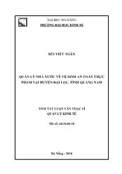 Tóm tắt Luận văn Quản lý Nhà nước về vệ sinh an toàn thực phẩm tại huyện Đại Lộc, tỉnh Quảng Nam - Bùi Viết Toàn