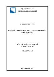 Tóm tắt Luận văn Quản lý vốn đầu tư công tại huyện Kon Rẫy tỉnh Kon Tum - K Rơ Châm H’ Liên