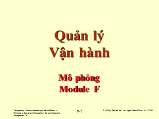 Bài giảng Quản lý vận hành - Công cụ ra quyết định Module F