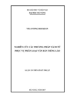 Luận án Nghiên cứu các phương pháp tách từ phục vụ phân loại văn bản tiếng Lào