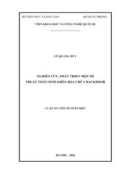 Luận án Nghiên cứu, phát triển một số thuật toán sinh khóa rsa chứa Backdoor