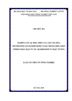 Luận án Nghiên cứu sự biểu hiện của gen mã hóa Methionine Sulfoxide Reductase trong điều kiện stress mặn, hạn ở cây Arabidopsis và đậu tương