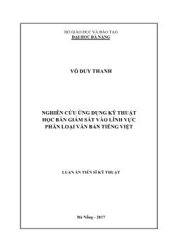 Luận án Nghiên cứu ứng dụng kỹ thuật học bán giám sát vào lĩnh vực phân loại văn bản tiếng Việt