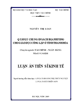 Luận án Quản lý chi ngân sách địa phương cho giáo dục công lập ở tỉnh Thanh Hóa