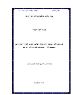 Luận án Quản lý nhà nước đối với hoạt động tôn giáo vùng đồng bằng sông Cửu Long