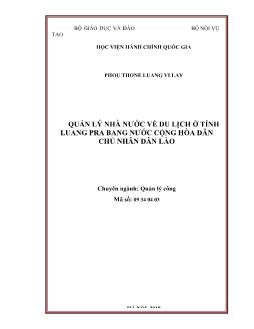 Luận án Quản lý nhà nước về du lịch ở tỉnh Luang Pra bang nước cộng hòa dân chủ nhân dân Lào