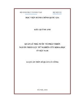 Luận án Quản lý nhà nước về phát triển nguồn nhân lực nữ nghiên cứu khoa học ở Việt Nam