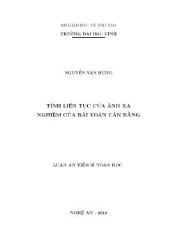 Luận án Tính liên tục của ánh xạ nghiệm của bài toán cân bằng