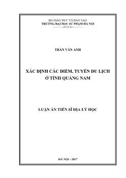 Luận án Xác định các điểm, tuyến du lịch ở tỉnh Quảng Nam