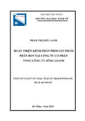 Tó tắt Luận văn Hoàn thiện kênh phân phối sản phẩm phân bón tại công ty Cổ phần tổng công ty sông Gianh