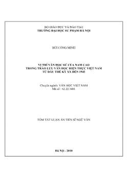 Tóm Luận án Vị trí văn học sử của nam cao trong trào lưu văn học hiện thực Việt Nam từ đầu thế kỷ xx đến 1945