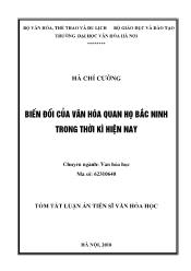 Tóm tắt Luận án Biến đổi của văn hóa quan họ Bắc Ninh trong thời kì hiện nay