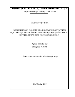 Tóm tắt Luận án Biện pháp nâng cao hiệu quả hoạt động học tập môn học giáo dục thể chất cho sinh viên Đại học Quốc gia Hà Nội theo hướng tích cực hóa người học