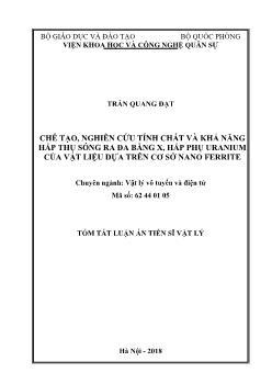 Tóm tắt Luận án Chế tạo, nghiên cứu tính chất và khả năng hấp thụ sóng ra đa băng X, hấp phụ Uranium của vật liệu dựa trên cơ sở Nano Ferrite