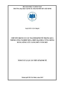 Tóm tắt Luận án Chuyển dịch cơ cấu ngành kinh tế trong quá trình công nghiệp hóa, hiện đại hóa vùng đồng bằng sông Cửu Long đến năm 2025