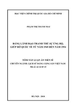 Tóm tắt Luận án Đảng lãnh đạo tranh thủ sự ủng hộ, giúp đỡ quốc tế từ năm 1945 đến năm 1954