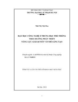 Tóm tắt Luận án Dạy học công nghệ ở Trung học Phổ thông theo hướng phát triển năng lực giải quyết vấn đề sáng tạo