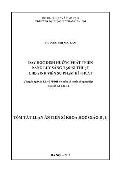 Tóm tắt Luận án Dạy học định hướng phát triển năng lực sáng tạo kĩ thuật cho sinh viên Sư phạm Kĩ thuật