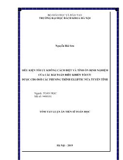 Tóm tắt Luận án Điều kiện tối ưu không cách biệt và tính ổn định nghiệm của các bài toán điều khiển tối ưu được cho bởi các phương trình Elliptic nửa tuyến tính