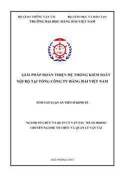 Tóm tắt Luận án Giải pháp hoàn thiện hệ thống kiểm soát nội bộ tại tổng công ty hàng hải Việt Nam