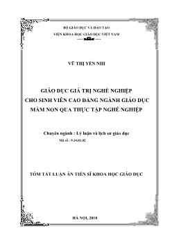 Tóm tắt Luận án Giáo dục giá trị nghề nghiệp cho sinh viên Cao đẳng ngành giáo dục mầm non qua thực tập nghề nghiệp