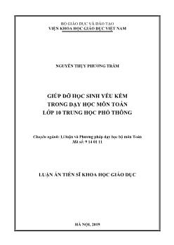 Tóm tắt Luận án Giúp đỡ học sinh yếu kém trong dạy học môn Toán Lớp 10 Trung học Phổ thông