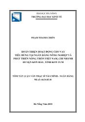 Tóm tắt Luận án Hoàn thiện hoạt động cho vay tiêu dùng tại ngân hàng Nông nghiệp và phát triển nông thôn Việt Nam, chi nhánh huyện Kon Rẫy, tỉnh Kon Tum