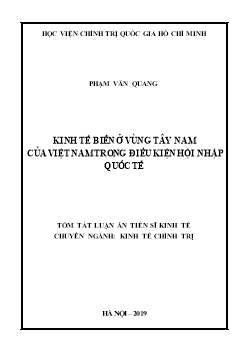 Tóm tắt Luận án Kinh tế biển ở vùng Tây Nam của Việt Nam trong điều kiện hội nhập quốc tế