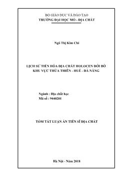 Tóm tắt Luận án Lịch sử tiến hóa địa chất Holocen đới bờ khu vực Thừa Thiên - Huế - Đà Nẵng