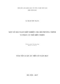 Tóm tắt Luận án Một số bài toán điều khiển cho hệ phương trình vi phân có trễ biến thiên