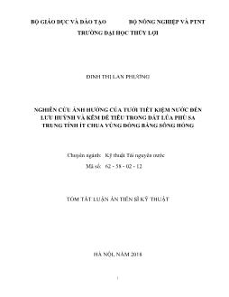 Tóm tắt Luận án Nghiên cứu ảnh hưởng của tưới tiết kiệm nước đến lưu huỳnh và kẽm dễ tiêu trong đất lúa phù sa trung tính ít chua vùng đồng bằng sông Hồng