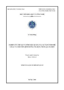 Tóm tắt Luận án Nghiên cứu chế tạo và tính chất quang của các nano tinh thể Cdtese và Curcumin, định hướng ứng dụng trong quang điện