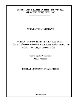 Tóm tắt Luận án Nghiên cứu đa hình hệ gen các dòng tôm sú (Penaeus Monodon) Việt Nam nhằm phục vụ công tác chọn giống tôm