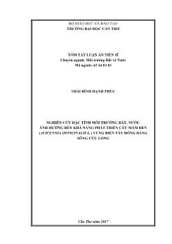 Tóm tắt Luận án Nghiên cứu đặc tính môi trường đất, nước ảnh hưởng đến khả năng phát triển cây mấm đen (Avicennia Officinalis l.) vùng biển tây đồng bằng sông Cửu Long