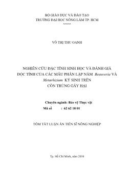 Tóm tắt Luận án Nghiên cứu đặc tính sinh học và đánh giá độc tính của các mẫu phân lập nấm Beauveria và Metarhizium ký sinh trên côn trùng gây hại