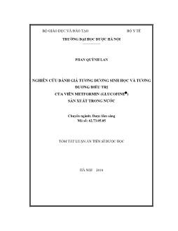 Tóm tắt Luận án Nghiên cứu đánh giá tương đương sinh học và tương đương điều trị của viên Metformin (Glucofine) sản xuất trong nước