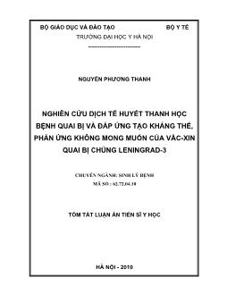 Tóm tắt Luận án Nghiên cứu dịch tễ huyết thanh học bệnh quai bị và đáp ứng tạo kháng thế, phản ứng không mong muốn của vắc-xin quai bị chủng Leningrad-3