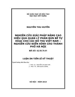 Tóm tắt Luận án Nghiên cứu giải pháp nâng cao hiệu quả quản lý phân bùn bể tự hoại cho các đô thị Việt Nam – nghiên cứu điển hình cho thành phố Hà Nội