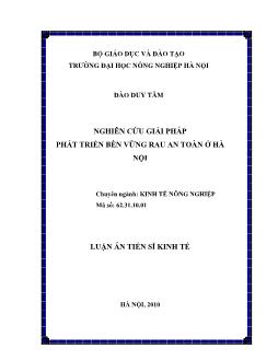Tóm tắt Luận án Nghiên cứu giải pháp phát triển bền vững rau an toàn ở Hà Nội