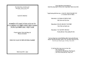 Tóm tắt Luận án Nghiên cứu khả năng sản xuất của giống gà thịt lông màu sasso nuôi tại miền bắc Việt Nam