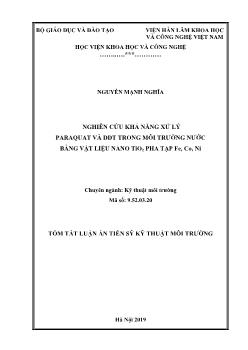 Tóm tắt Luận án Nghiên cứu khả năng xử lý Paraquat và DDT trong môi trường nước bằng vật liệu Nano TiO2 pha tạp Fe, Co, Ni