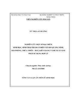 Tóm tắt Luận án Nghiên cứu một số đặc điểm sinh học, sinh thái thảm cỏ biển ven bờ quảng ninh, hải phòng, thừa thiên – huế, kiên giang và đề xuất giải pháp sử dụng hợp lý